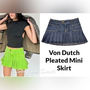 Vintage RARE Von Dutch Micro Mini Pleated Skirt  Y2K EARLY 2000s Small